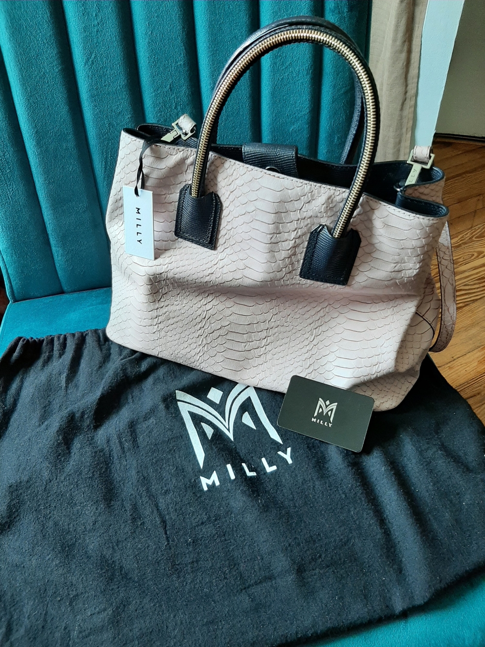 Milly Reece Snake Embossed Tote Blush Pink NWT with Dust Bag